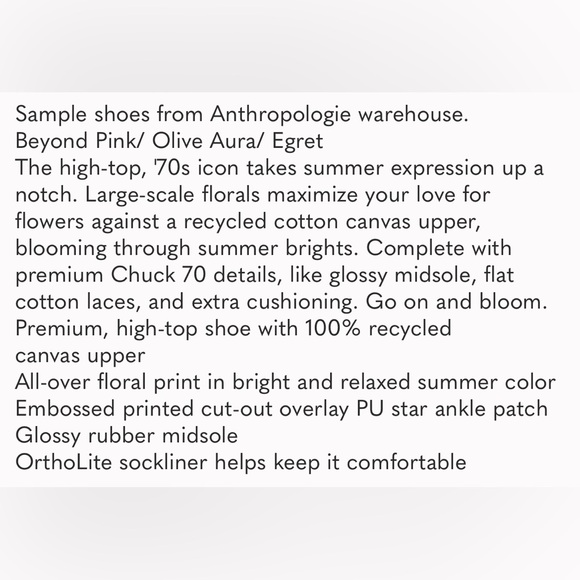 Woman’s Converse Chuck 70 high tops crafted florals A00537C size 9 - Picture 2 of 8